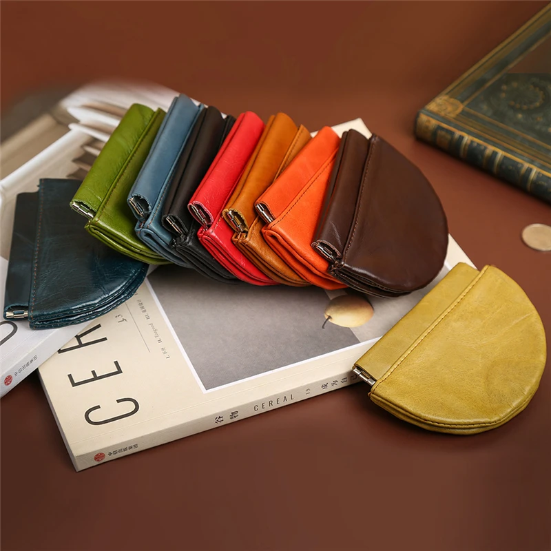 

Retro Women's Genuine Leather Coin Purse Mini Hasp Credit Card Holder Bi-Fold Wallets Female Small Key Clutch Bags for Girls