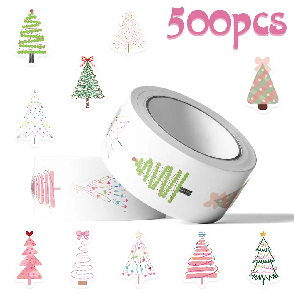 500 Stück Weihnachtsbaum-Rollen-Aufkleber, Abziehbilder für Laptop, Sammelalbum, Gepäck, Helm, DIY, Graffiti, ästhetische Aufkleber, kreative Geschenke
