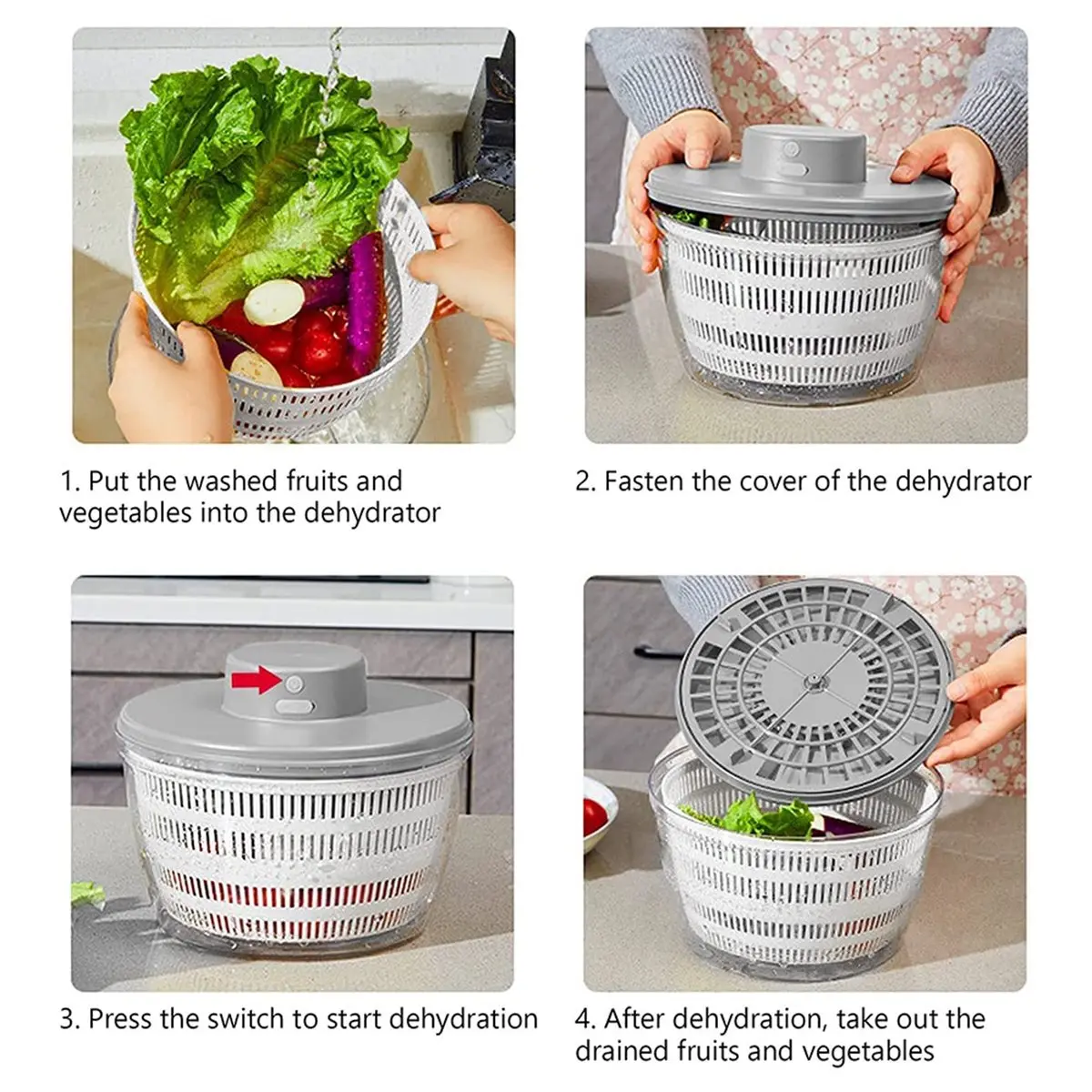 11·11COUPON Electric Salad Spinner - Lettuce Vegetable Dryer, USB Rechargeable, Quick Drying Lettuce Fruit Spinner with Bowl