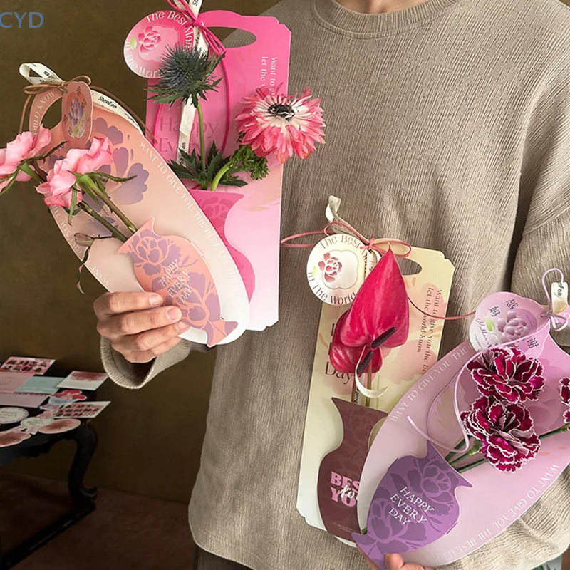 Valentine's Day Single Flower Packaging Box Heart Shape Flower Boxs Portable Mini Bouquet Wrapping Wedding Party Decor