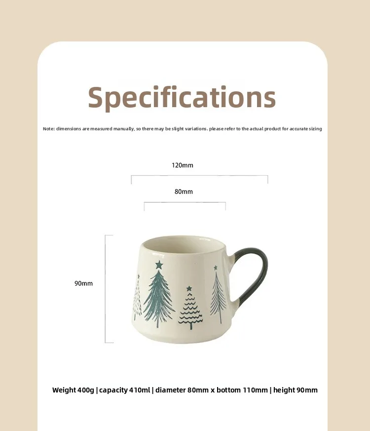 Christmas Tree Ceramic Mug Pine Pattern Coffee Milk Drinking Cup For Home Office Breakfast Daily Beverage Table Party Use