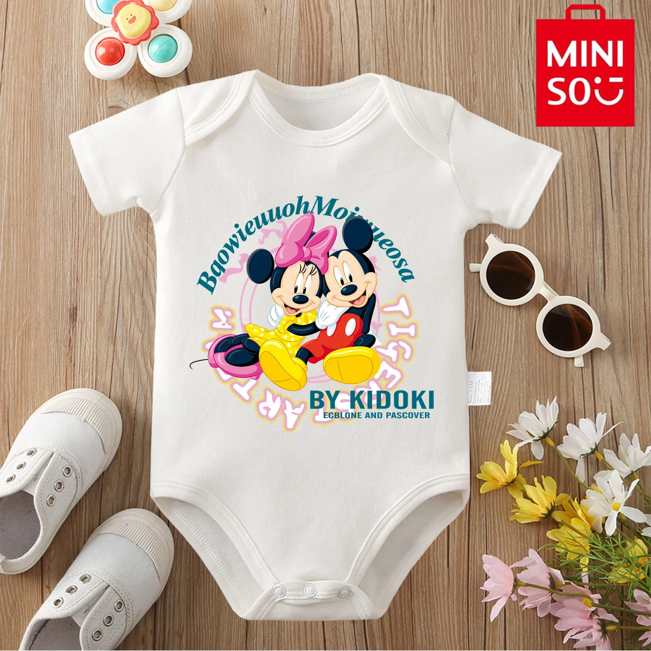 

MINISO&Disney Jointly Signed 100% Cotton Baby Clothe Onesie Bodysuit Mickey Mouse Cute Cartoon Print for 0 To 12 Months Newborn