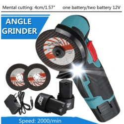 12V Mini  Angle Grinder with Rechargeable Lithium Battery Cordless Polishing Machine Diamond Cutting with Accessories Power Tool