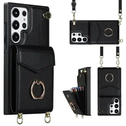 Ring Stand Card Holder Crossbody Case For Samsung Galaxy S21 S23 FE S25 S24 S22 Plus S26 Ultra A57 A37 A55 A53 A16 Leather Cover