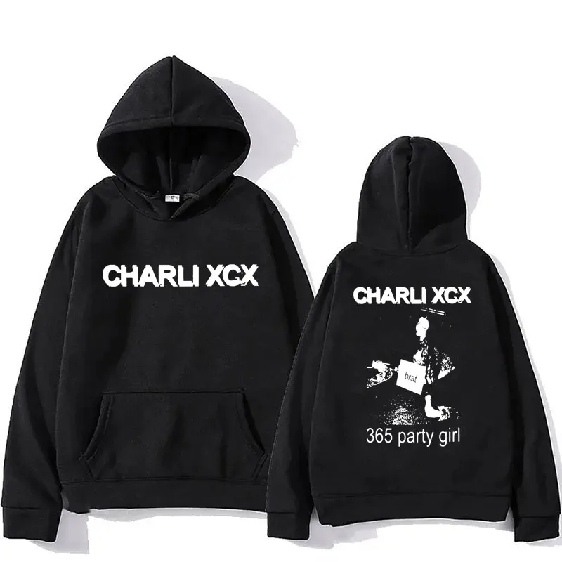 Charli Xcx 365 Party Girl Brat Album Hoodie Men Women Fashion Punk Long Sleeve Casual Bodywarmer Oversized Tracksuit Streetwear