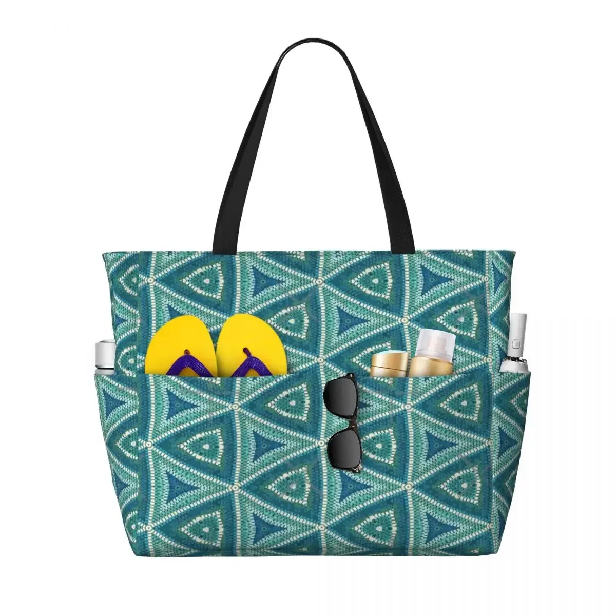 Saco de viagem praia mosaico grego, sacola elegante, sacola de compras diária, presente de aniversário, padrão multiestilo, verão