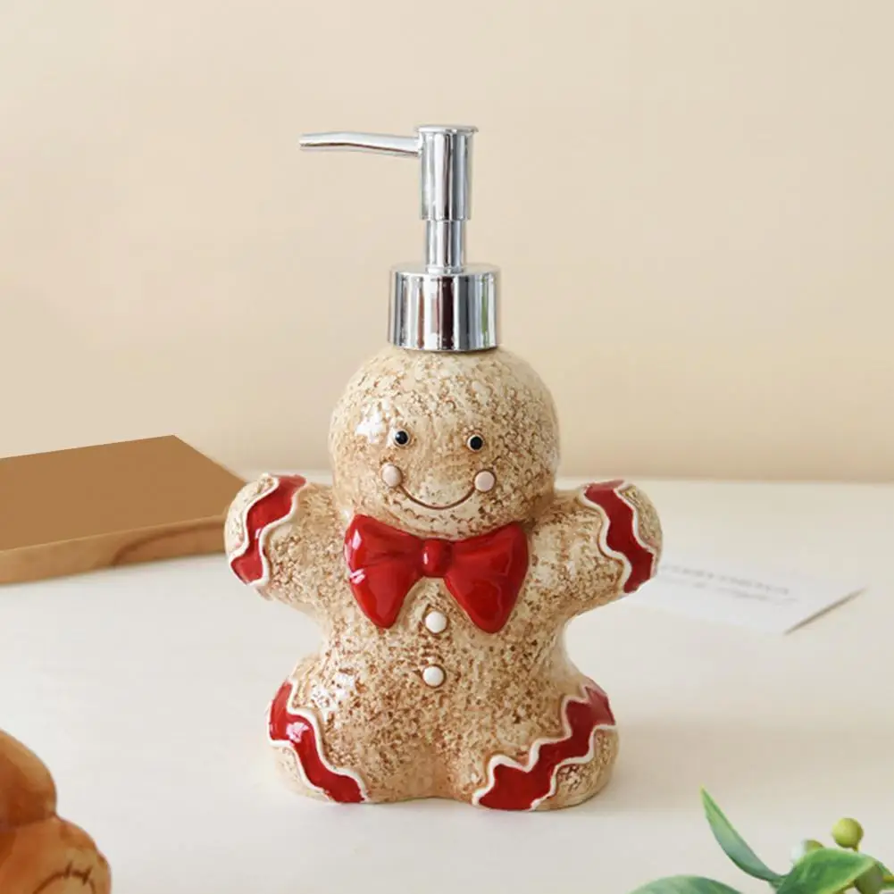 Festive Dispenser Christmas Ceramic Dispenser Set Gingerbread Man Liquid Hand Container Refillable Shower Gel for Bathroom