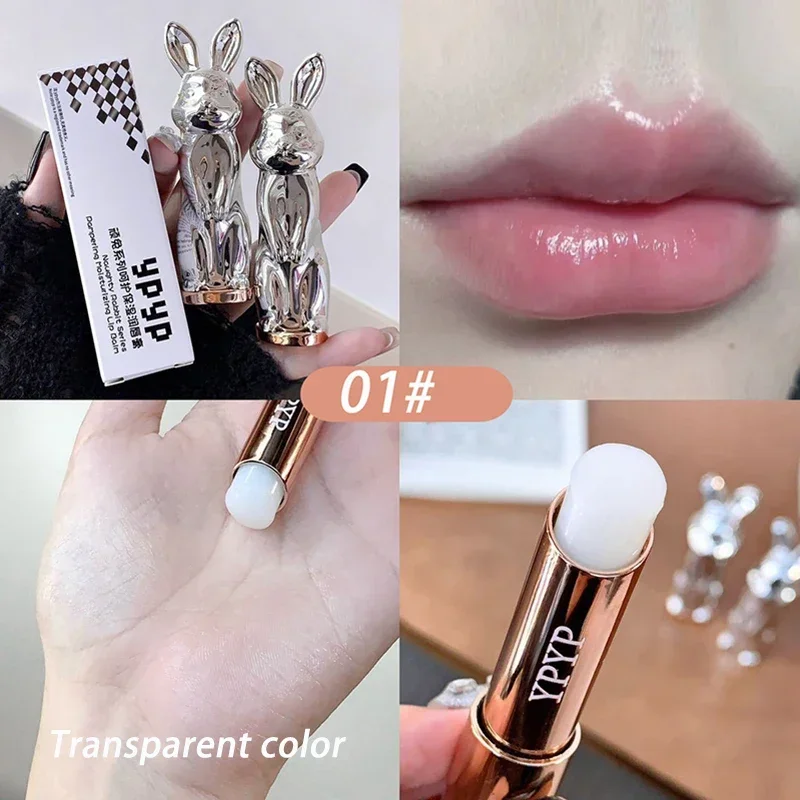 Bálsamo labial negro de conejo, brillo sin sequedad, tinte de labios transparente de melocotón, Base de maquillaje de labios hidratante, lápices labiales para niños y niñas