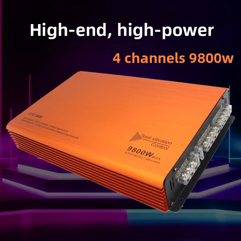 

9800 Вт автомобильный аудиоусилитель мощности высокой мощности из алюминиевого сплава 12 В автомобильный четырехполосный усилитель мощности 4 канала