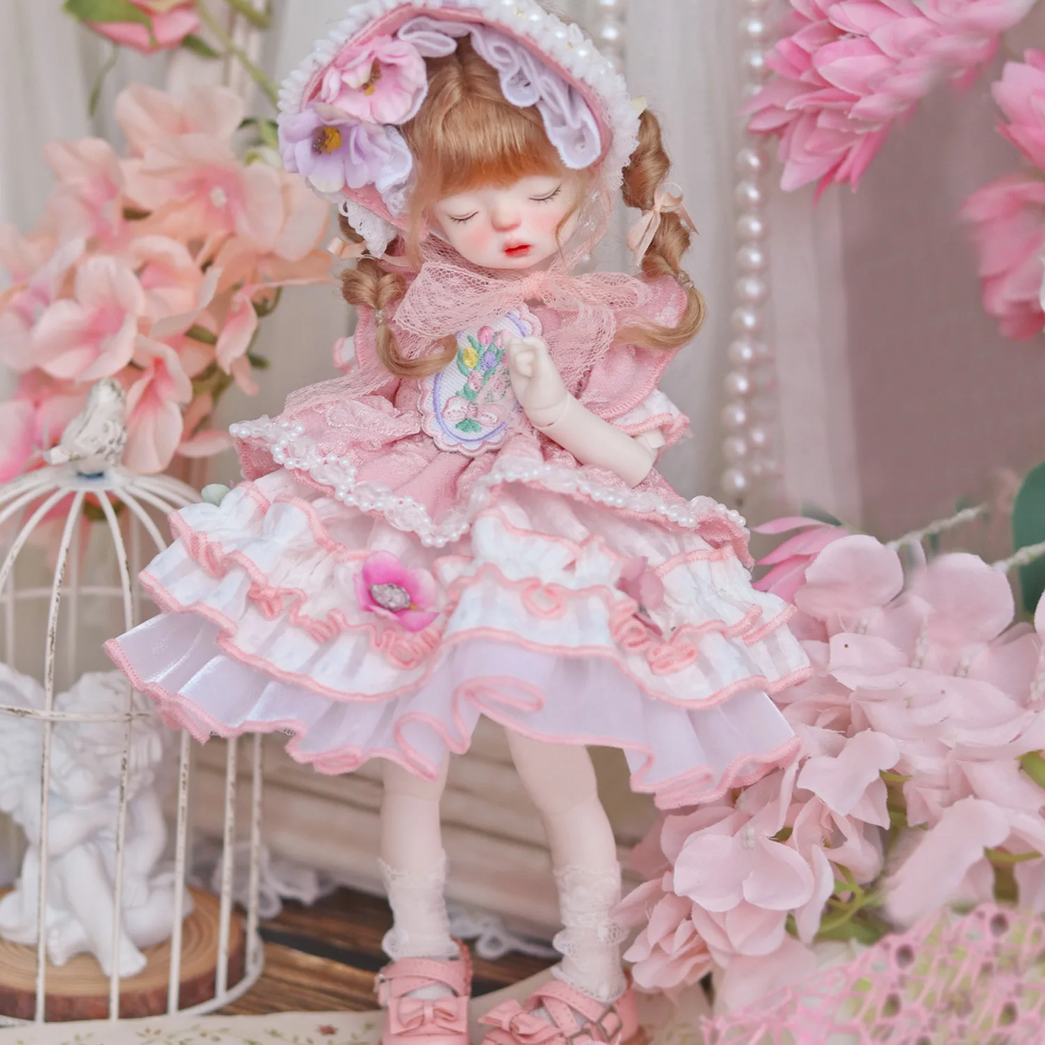 1/6 Vestiti BJD, Abito da bambola rosa "Rose Manor" Indumenti fatti a mano in stile pastorale Spedizione gratuita