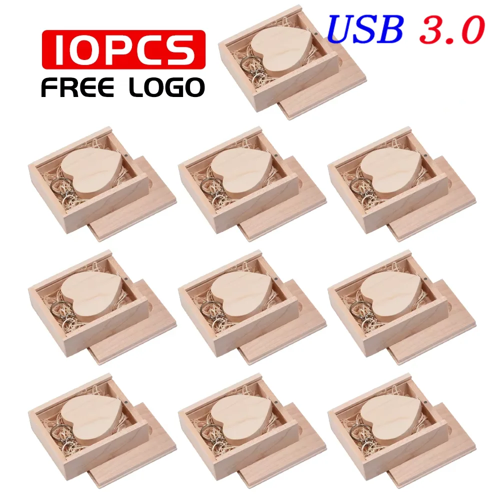 

JASTER 10 шт./лот Высокоскоростной USB 3.0 Stick с деревянным сердечком USB-накопитель 4 ГБ 8 ГБ 16 ГБ 32 ГБ 64 ГБ 128 ГБ Ручка-накопитель Свадебные подарки