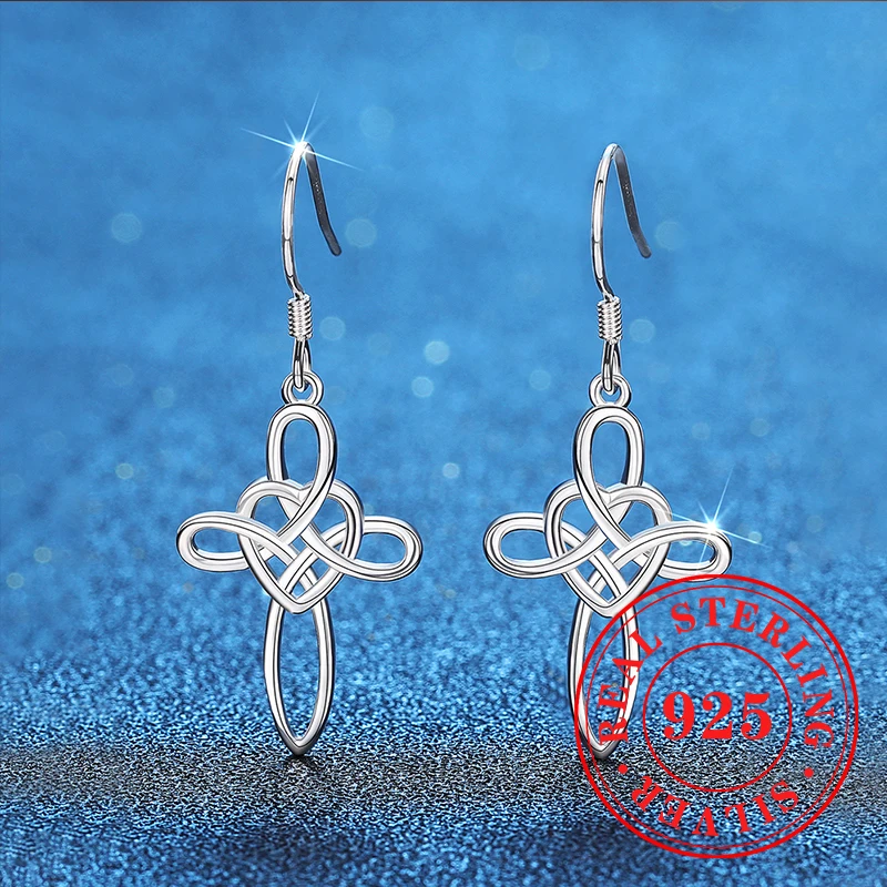 

Huitan Chinese Knot Shape 925 Sterling Silver Dangle Earrings Retro Traditional Style Jewelry Lucky Festival Party Jewelry Gifts