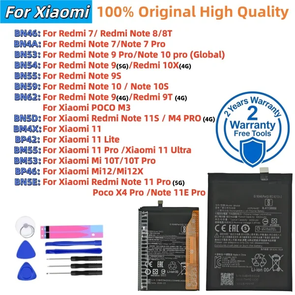 For Xiaomi Redmi Note Mi11 Mi12 POCO M3 X4 Pro BN46 BN4A BN53 BN54 BN55 BN59 BN62 BN5D BM4X BP42 BM55 BM53 BP46 BN5E Battery