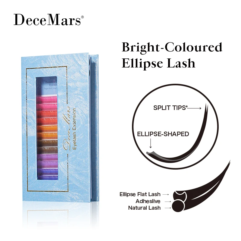 DeceMars Bright Coloured Ellipse Flat Wimpernverlängerung, gemischte Farben