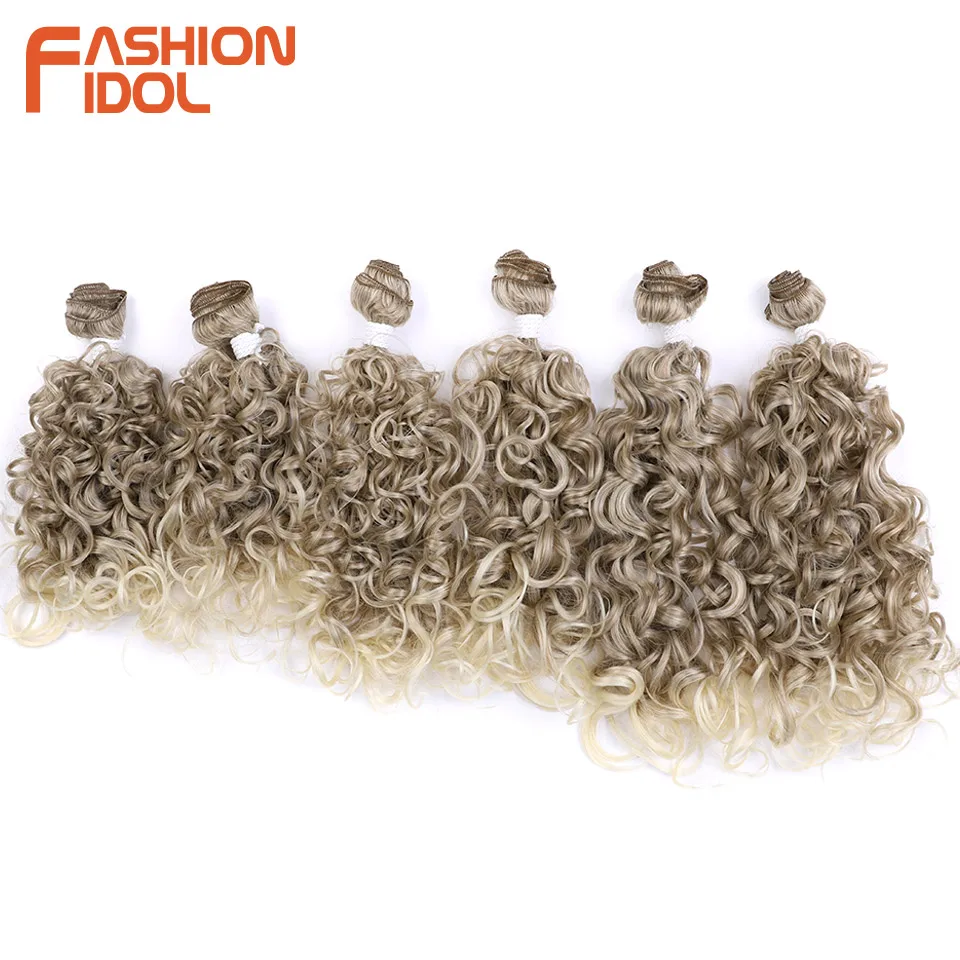 FASHION IDOL 18 20 22 inch Synthetic Hair 6pcs Deep Wave Hair Bundles Ombre Brown High Temperature Fiber Weave Hair Extensions
