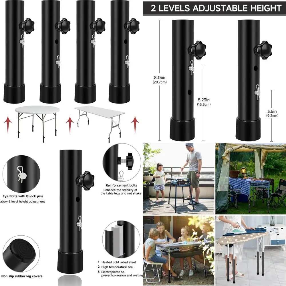 

Adjustable Height Folding Table Leg Extenders, 8 Pack Heavy Duty Metal Desk Leg Risers, 2-Level Table Leg Extensions for Stabili
