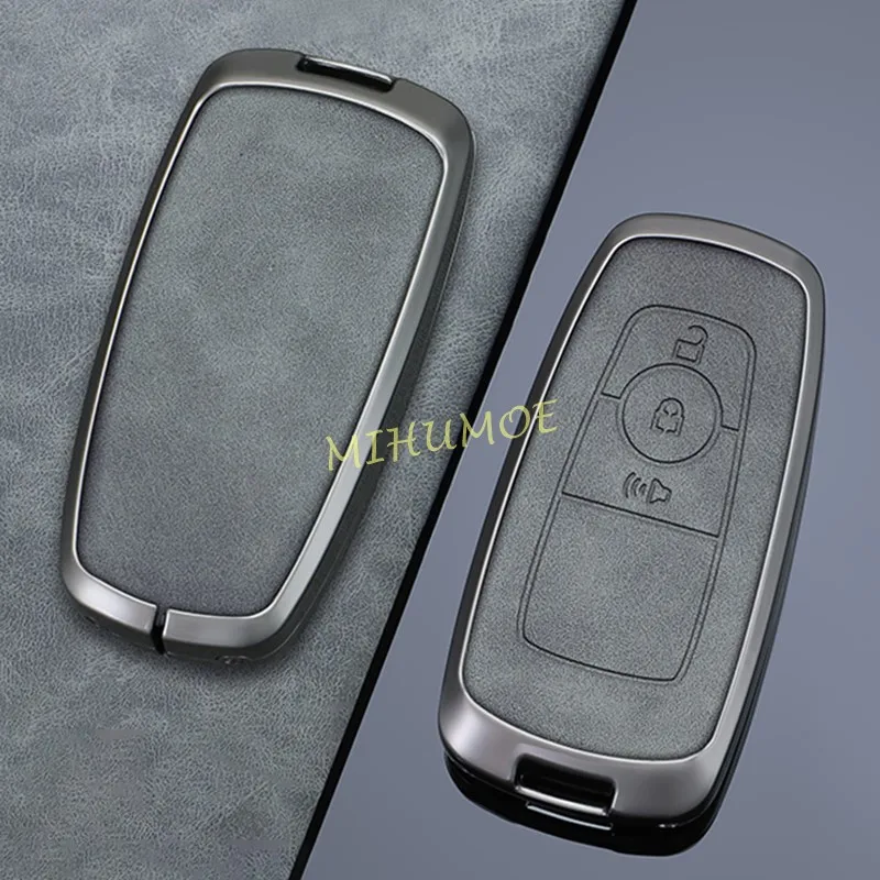 Metalen Lederen Autosleutel Case Cover Fob Voor Ford Bronco Sport F150 Maverick Ecosport Kuga Rand Expeditie Lincoln Aviator Navigator