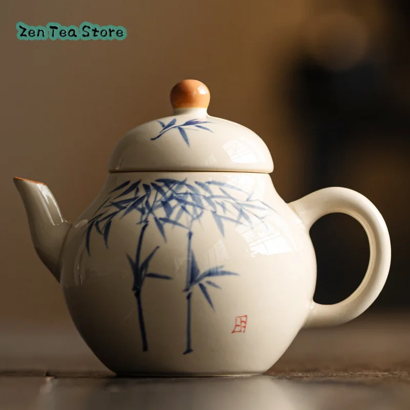 Wood Ash Hand-painted Ink Bamboo Ruyi Pot Teapot Teapot Household Single Pot One Person With Ceramic Tea Kung Fu Tea Set