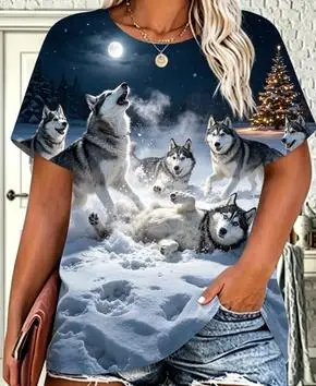 Women Christmas Kittens T‑Shirt, Cute Cats Winter Snow Xmas Tree Graphic Casual Short Sleeve Tee for Holiday Daily Outfit