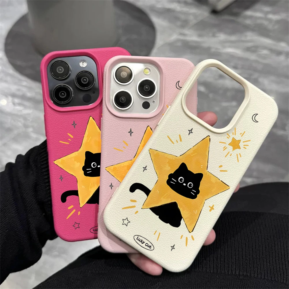 Star Black Cat Handyhülle für iPhone 17 16 15 14 13 12 11 Pro Max 16 15 14 Plus 17 16 15 14 13 12 Pro 17Air Silikon Matte Hülle – Detail 4