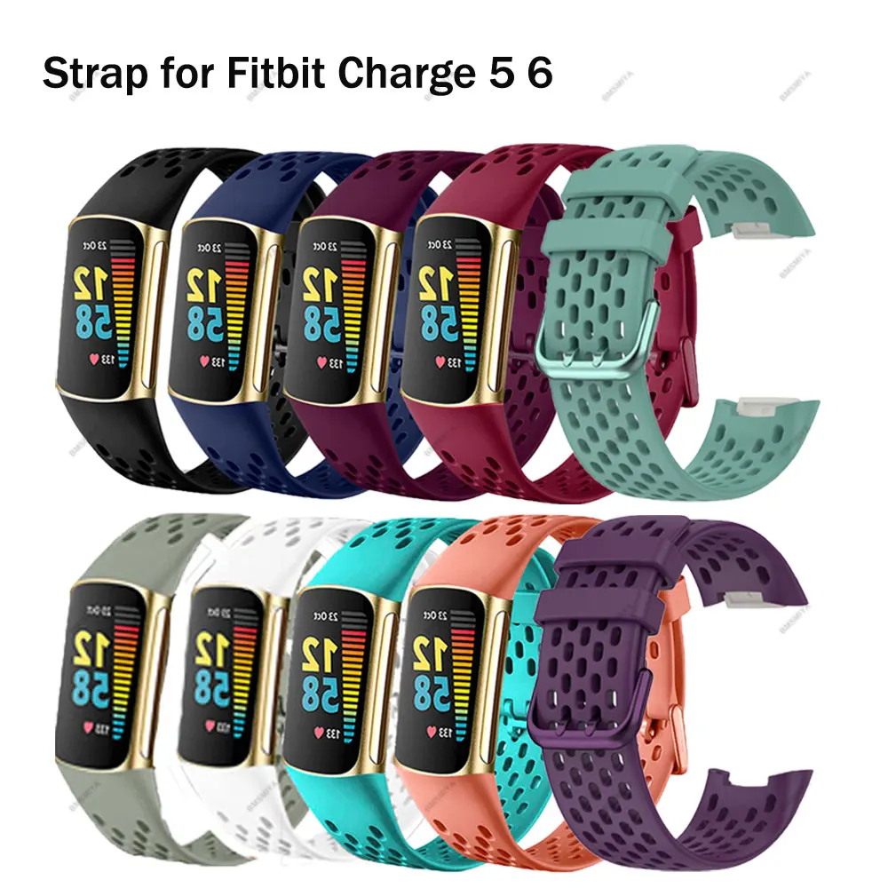 1PCS Breathable Rubber Strap for Fitbit Charge 5 Replacement Band Silicone Wristband for Fitbit Charge 6 Watch Bracelet Correa