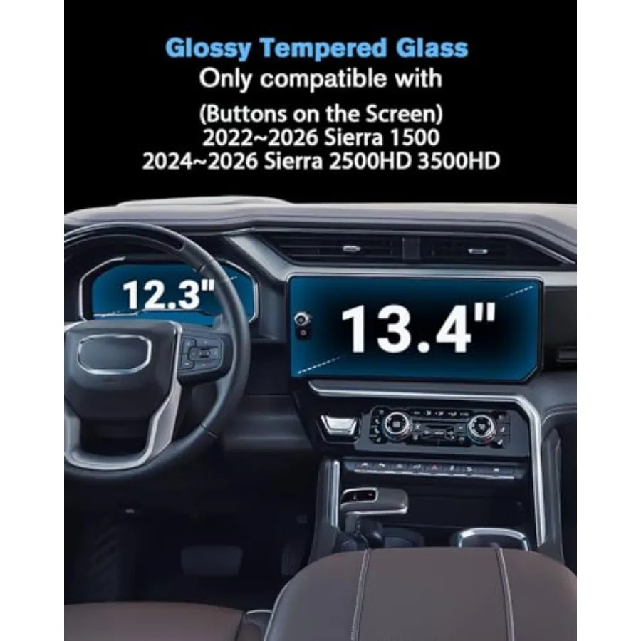 For 2PCS Glossy Tempered Glass 2022 2023 2024 2025 2026 GMC Sierra 1500 and 2024 2025 2026 Sierra 2500 3500 13.4 Inch Touchscre