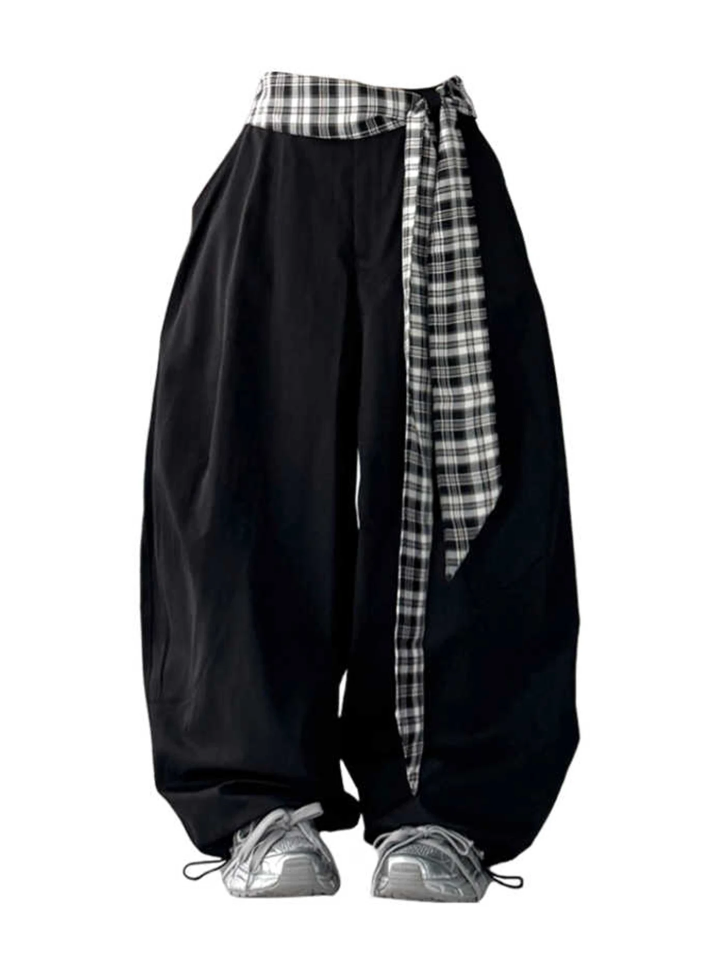 ผู้หญิงBlack Gothicร่มชูชีพกางเกงBaggy Oversize Lace-UpยาวกางเกงHarajukuญี่ปุ่น 2000Sสไตล์Y2k Vintageกางเกงเสื้อผ้า