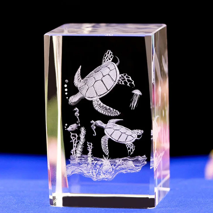 Premium 3D Engraved Crystal Ornament Dolphin Turtle Jellyfish Home Desktop Collection Souvenir
