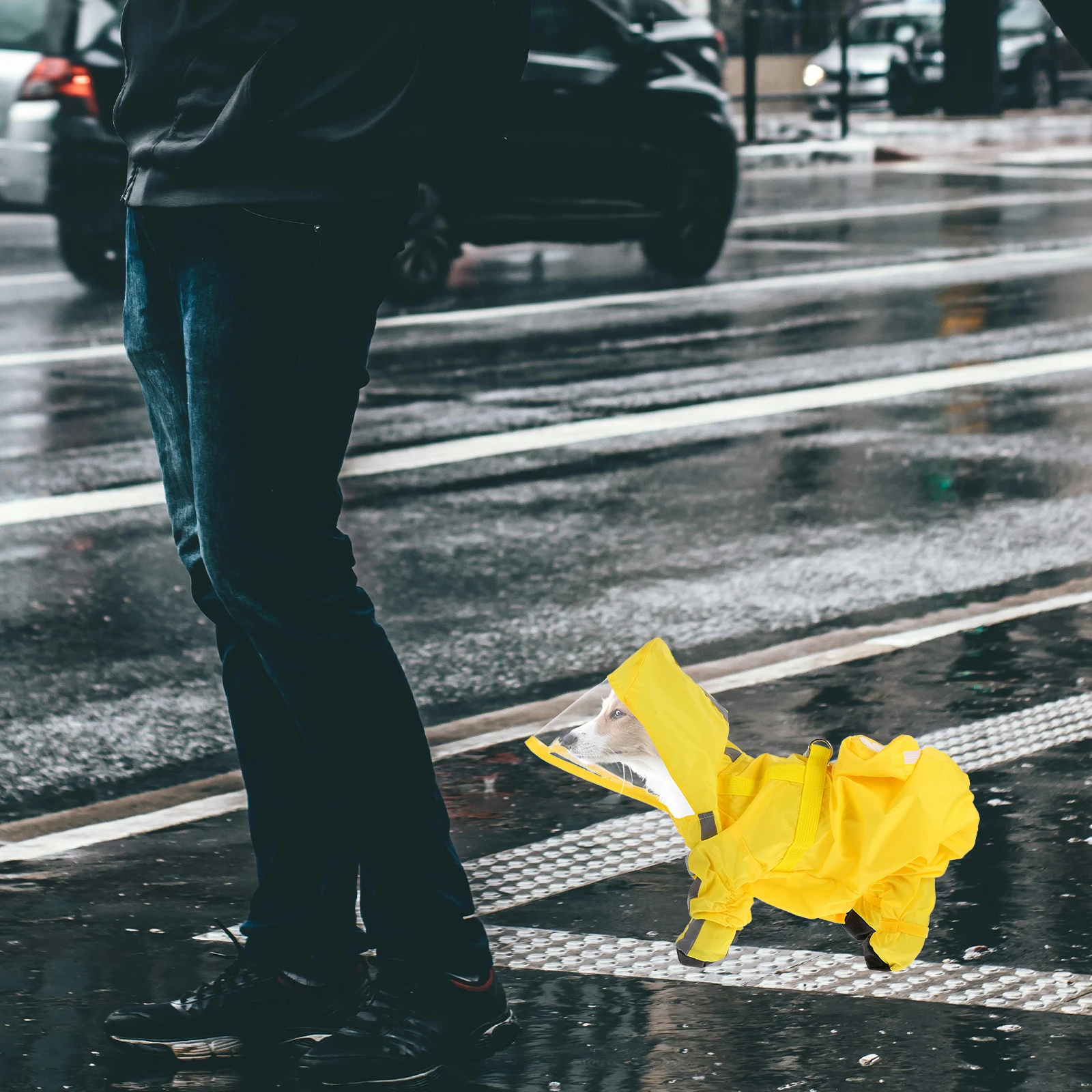 

Reflective Waterproof Dog Raincoat Full Body Coverage Four Legs Small Dog Rain Coat Puppy Rain Jacket for Rainy Days