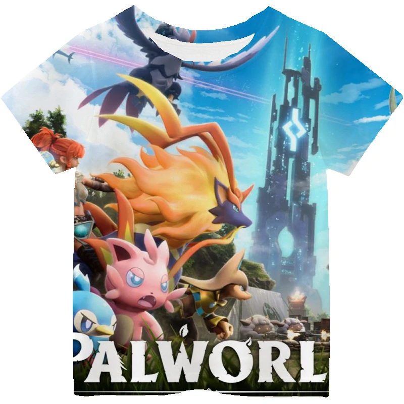 Anime Game Palworld Printed T-shirt Kids Summer Casual Short Sleeve Tee Children Clothing Boys Funny Cartoon T-Shirt Girls Tops