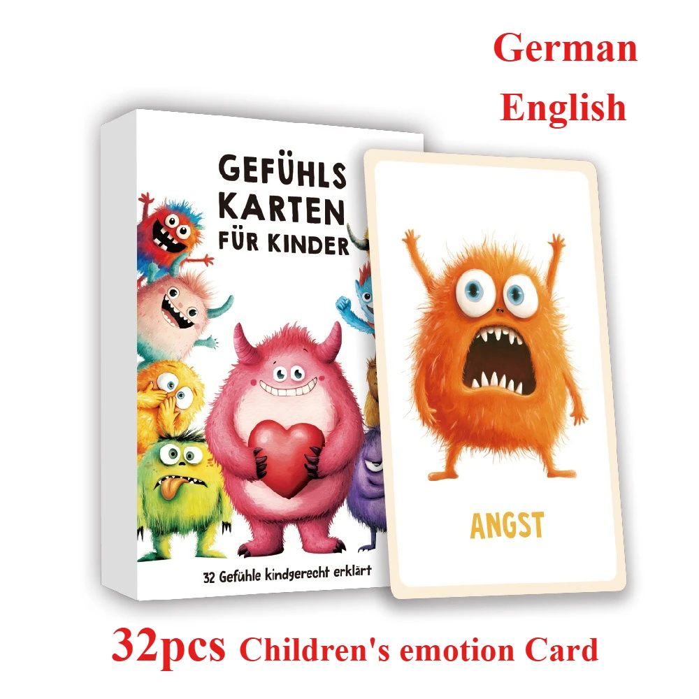 

32 шт., английские, немецкие карты с эмоциональным управлением, забавные детские карты с эмоциями, обучение осознанности, игрушка, карта раннего образования, подарок