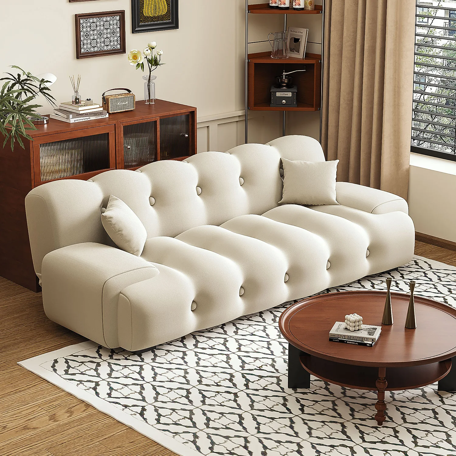 

Cream Wind Sofa Living Room Small Apartment Sofa Bed Folding Dual-purpose Straight Row Rental House Does Not Take Up Space