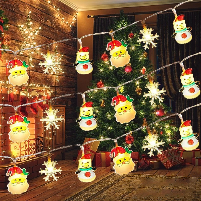 2024 Christmas Lights String Santa Claus Snowman Battery-operated Garland LED Christmas Decorative Light Party New Year\'s Decor