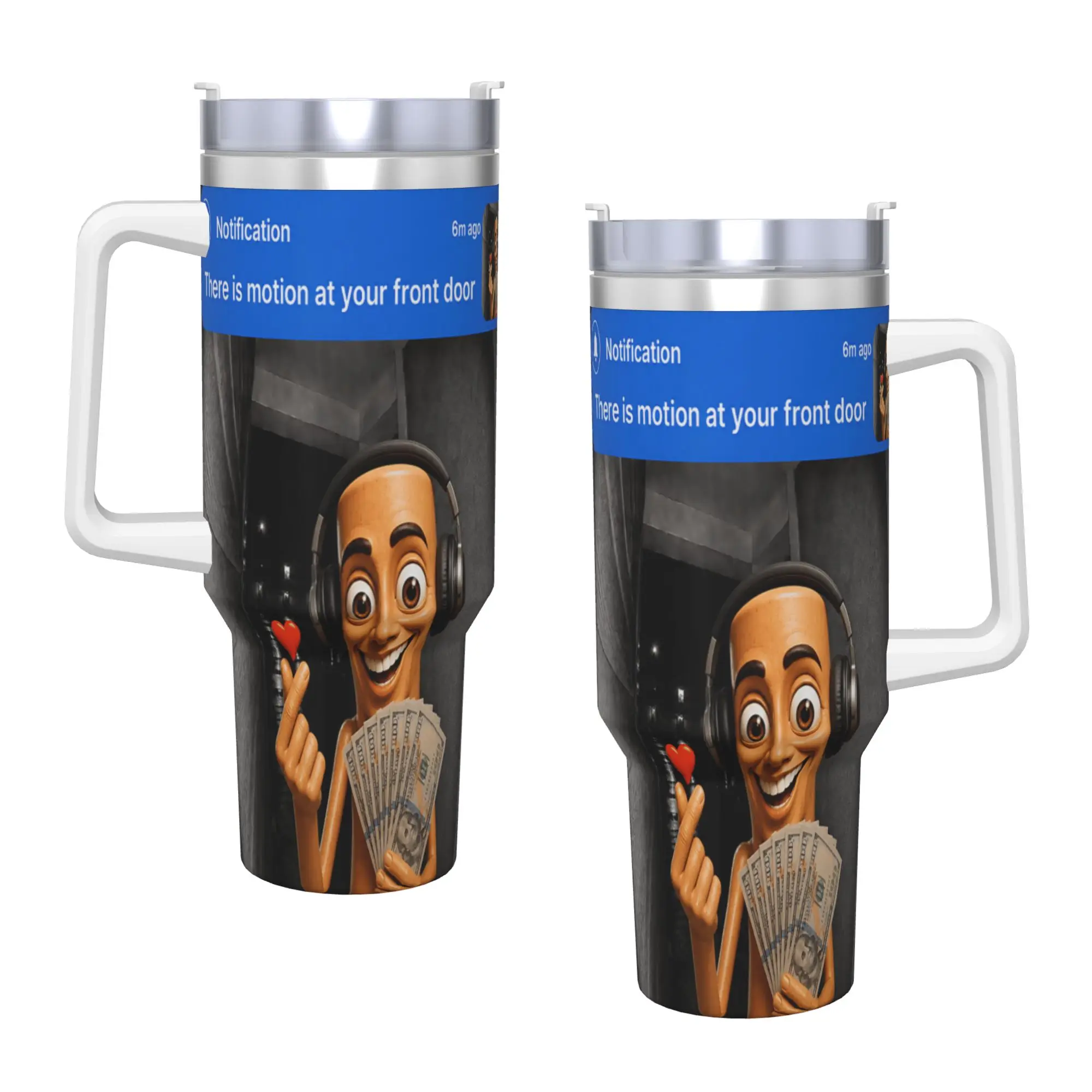 There is Motion At Your Front Door Tung Sahur Funny Meme Stainless Steel Tumbler Travel Car Mugs Large Mug Milk Tea Water Bottle