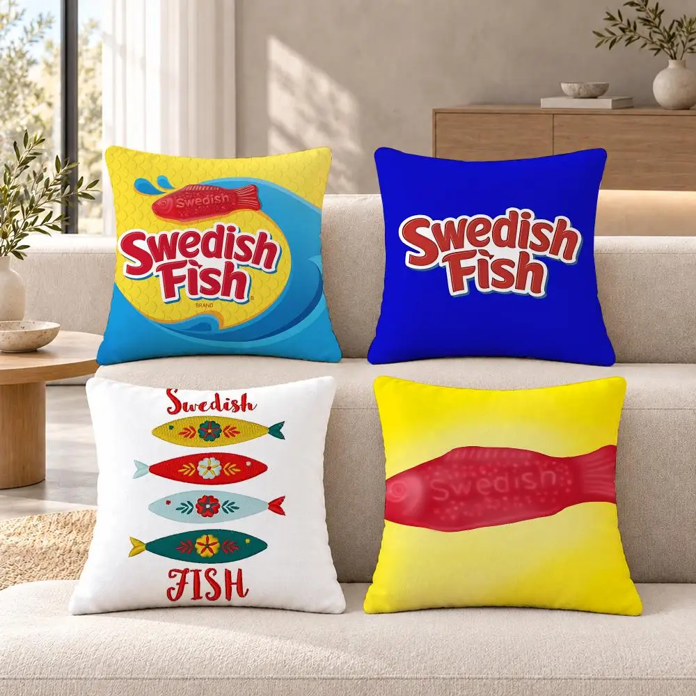 Food Candy S-Swedish Fish Cushion Cover Soft Short Plush Sofa Bedroom Den Car Dorm Decor Gifts