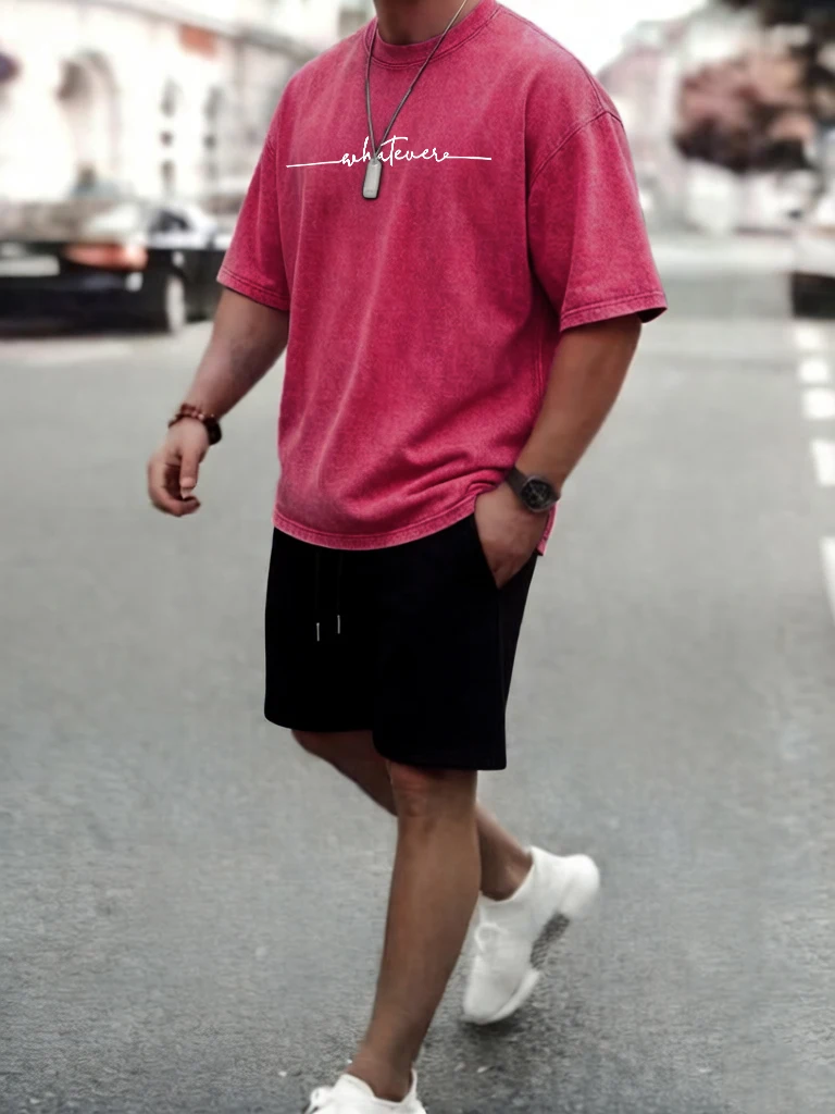 

Whatever Cursive Script Print Retro T-Shirt Man Trendy Cotton O-Neck Tops Casual Washed Clothing Unisex Sport Fitness Sportsuit