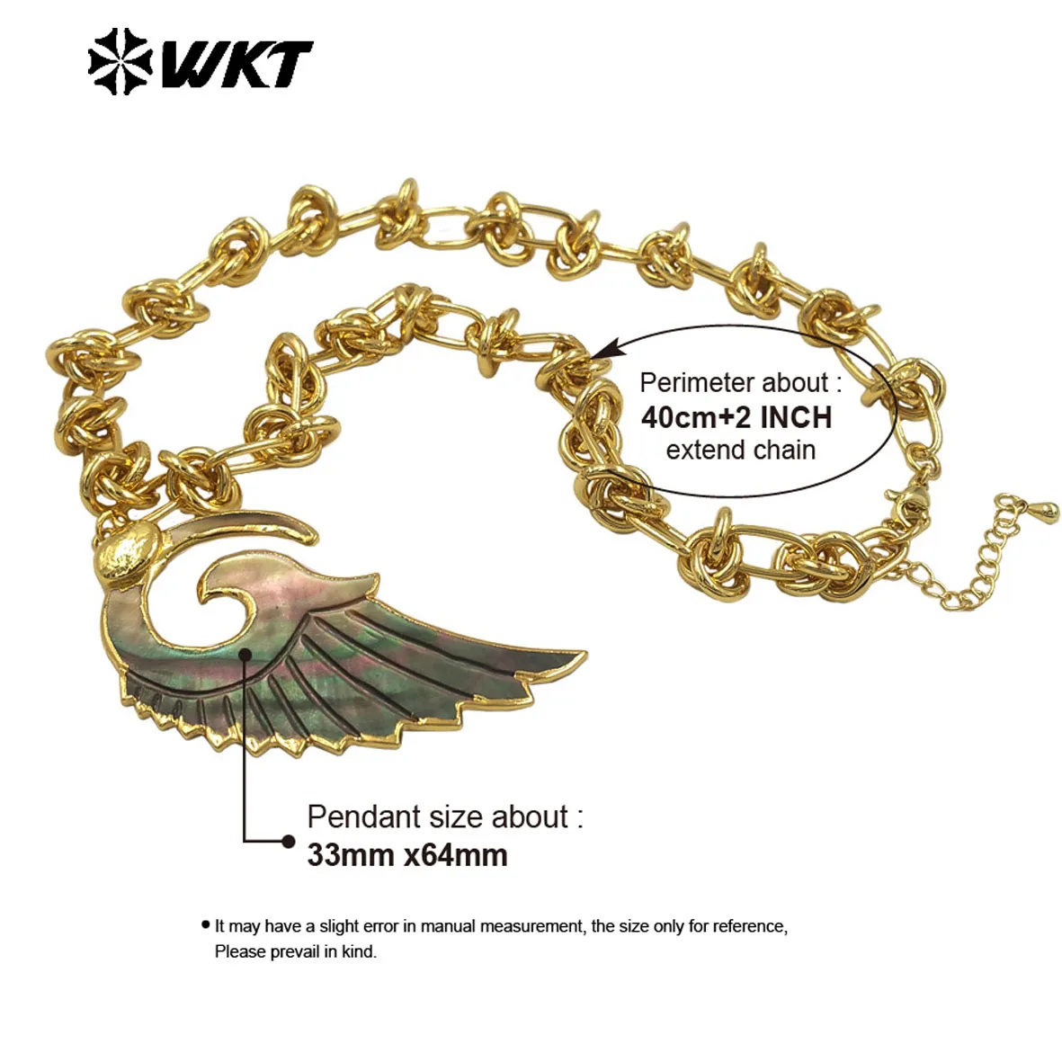 WT-JN319 Popular Classic Natural Shell Nice Necklace 40CM Feather Shape  With Real Gold Plated  For Girls