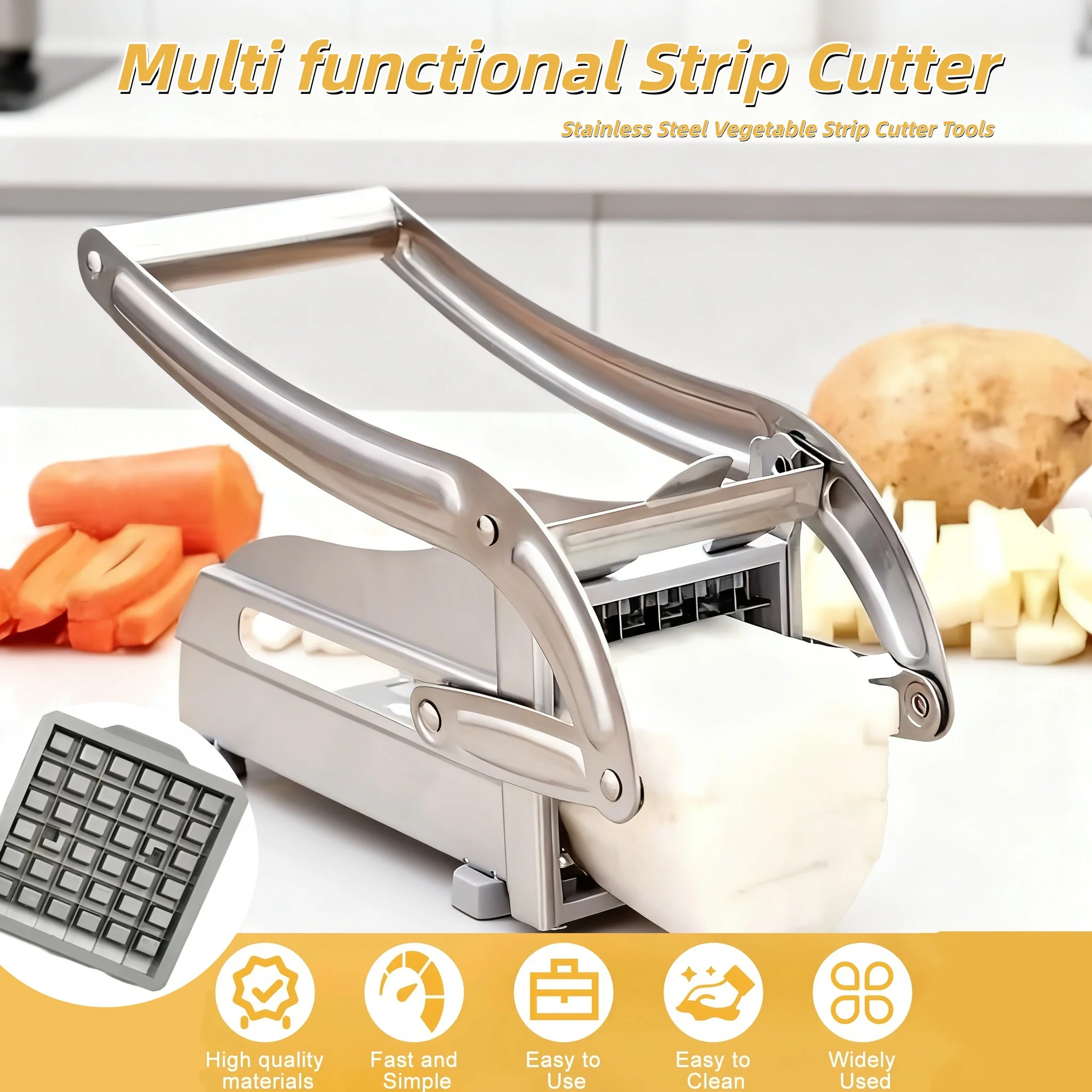 Portable Manual Fries Maker Kitchenvegetable Strip Cutter Household Stainless Steel  Multi Functional Vegetable Shredder