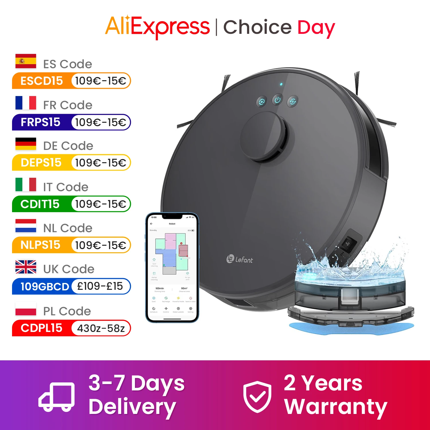 LEFANT M1 Robot aspirateur avec cartographie multi-étages, 4000Pa, batterie 4000 mAh, Navigation LDS, APP/Alexa, appareil ménager intelligent