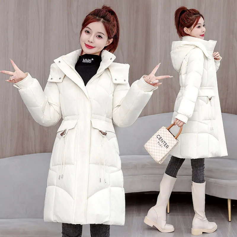 

Winter Cotton Jacket for Women's Casual Mid To Long Style Waist Cinched Thickened Warm Jacket European and American Parkas