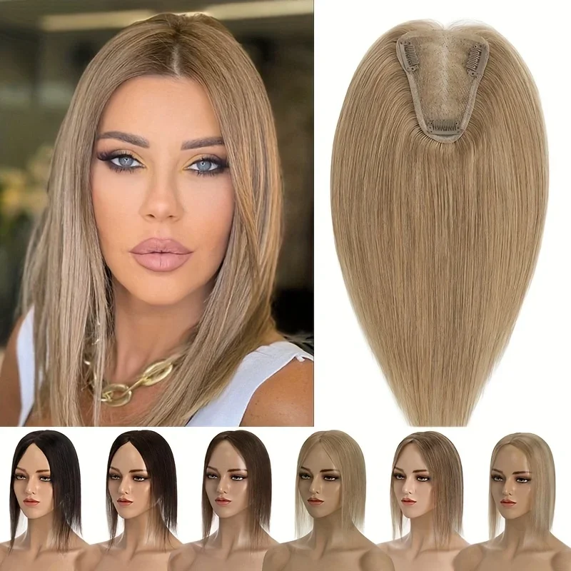 PROKYVITY 8x10cm 100% Human Hair Lace Wig Topper Hand-Made Center Part Natural Hair Single Knot Clip-In Extensions for Women