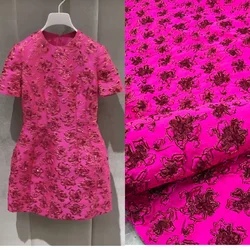 High Quality Brocade Jacquard Fabric Three-dimensional Flower Fashion Pink Latest Pattern Handmade Diy Clothing Fabric for Dress