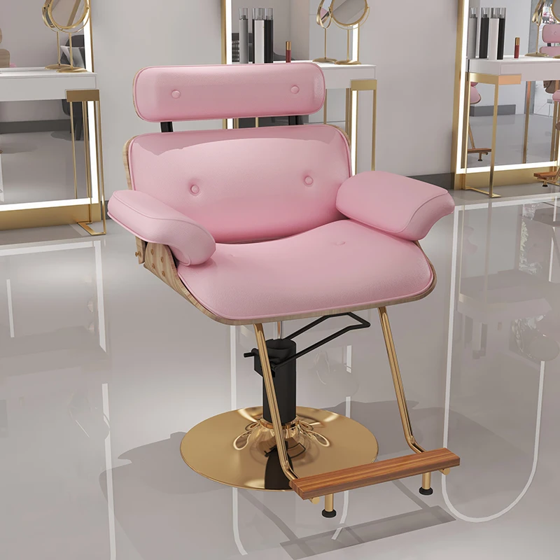 

Pink Pedicure Stylist Barber Chair Salon Luxury Aesthetic Golden Barbers Armchair Rotating Mocho Cadeira Barber Equipment MQ50BC