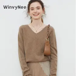 WinvyNee 2024 New Women Merino Wool Sweater V neck Oversized Pullover Outerwears Clothes for Women Tops Autumn Winter A1263005