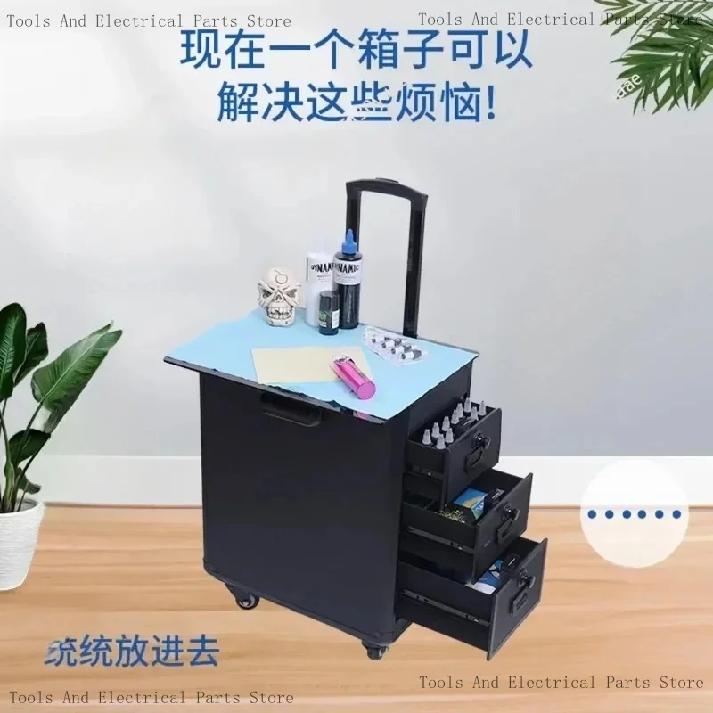 High-Capacity Draw-Bar Box Dual Purpose Able Arm Bracket Portable Suitcase Tattoo Trolley Bag Artist Tools Storage CAS