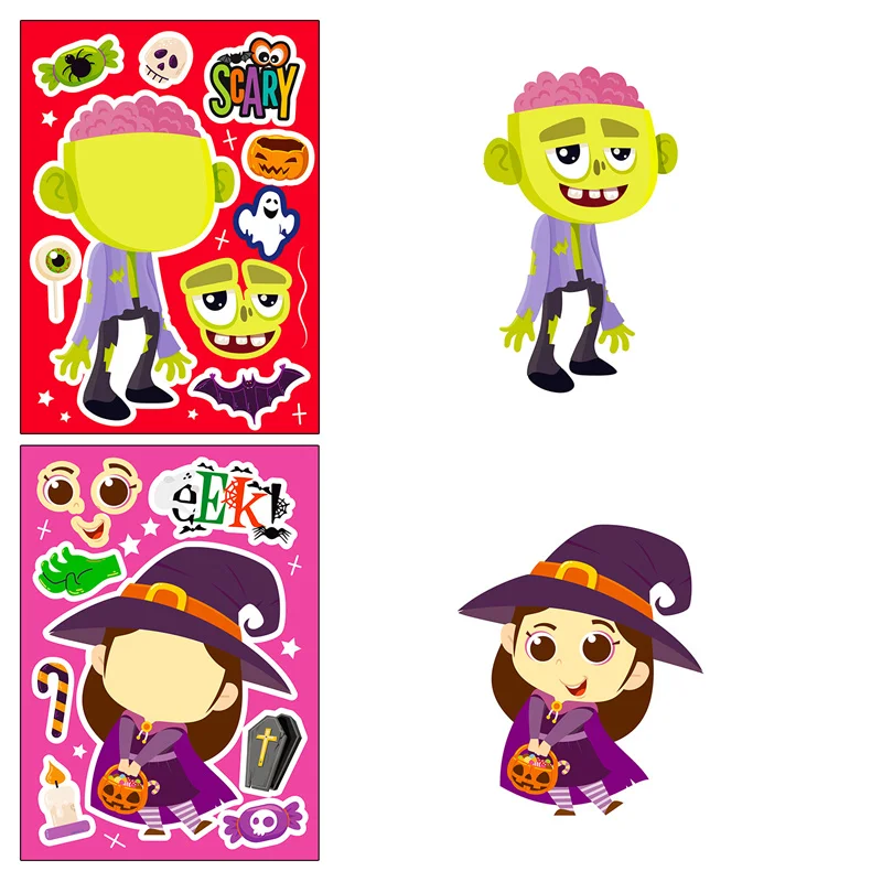 Cute Cartoon Halloween Stickers DIY Puzzle Stickers Make A Face for Witch Ghost Pumpkin Candy Kids Girls Boys Gifts Party Favor