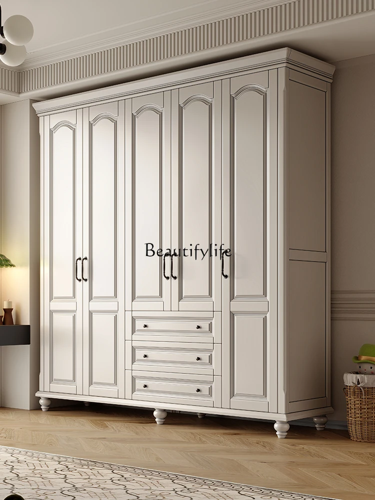 

Retro solid wood wardrobe white modern simple style