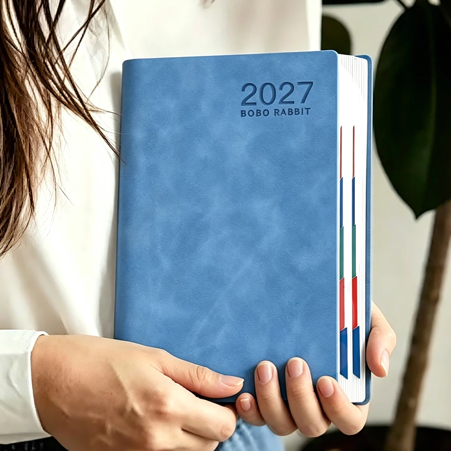 

2027 Daily Planner PU Leather Band Notebook - 365 Days One Page per Day Time Management Journal 320 Pages Schedule Book