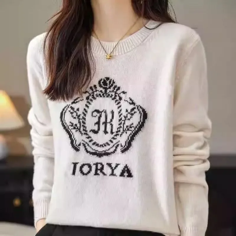 Europe's Designer Sweater for Women Retro Letter Pattern Y2K TOP New Winter Niche Warm Clothes Long Sleeve Slim Pullover Black