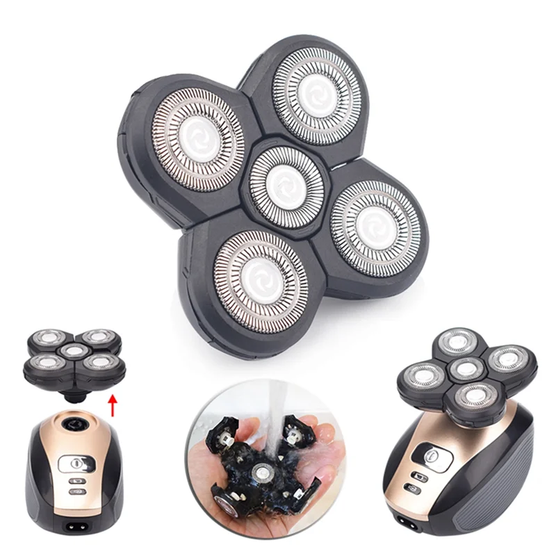 Cabezal de afeitadora eléctrica de repuesto, 3 uds., 5 cortadores, cabezal flotante, hoja de acero inoxidable resistente al agua